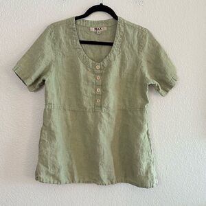 Flax 100% Linen Pocket Shirt Green Sz Small